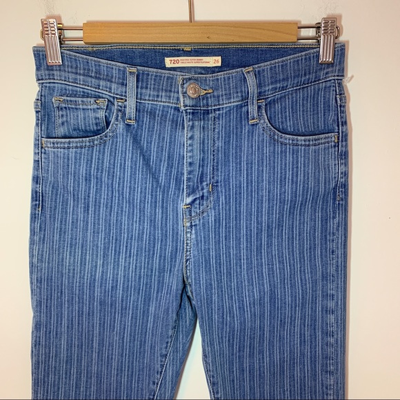 Levi's Denim - Levi’s 720 Women Size 26 Jeans High Rise Super Skinny Stretch Strips Blue